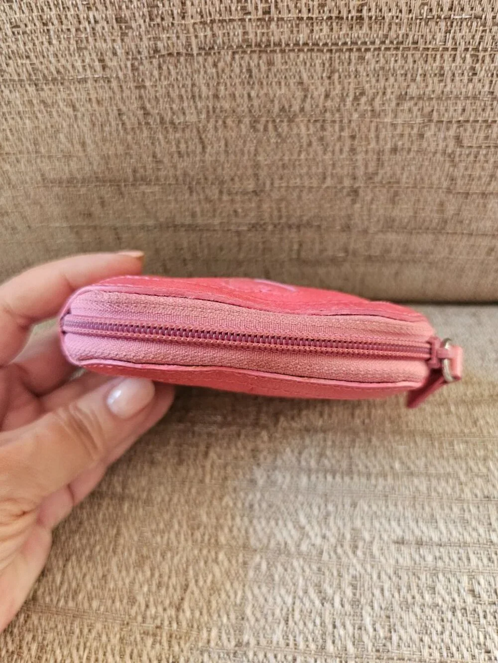 Brighton Pink Pebbled Leather Zip Coin Purse | Signature Stitched Heart EUC!